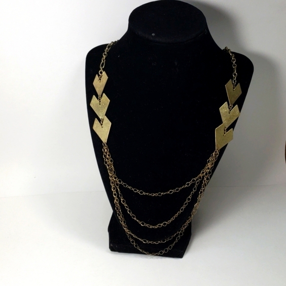 Polished Old Gold tone Multi strands Triple V Necklace - Picture 1 of 5